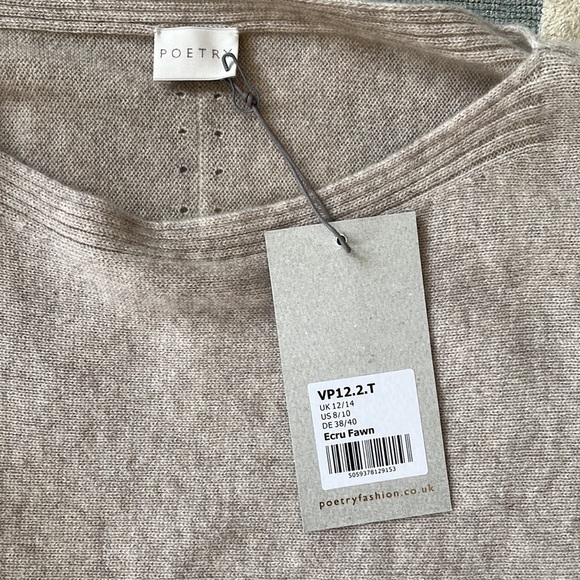 Poetry Boat Neck Cashmere Sweater Ecru Women’s Size 8/10 - Picture 8 of 9